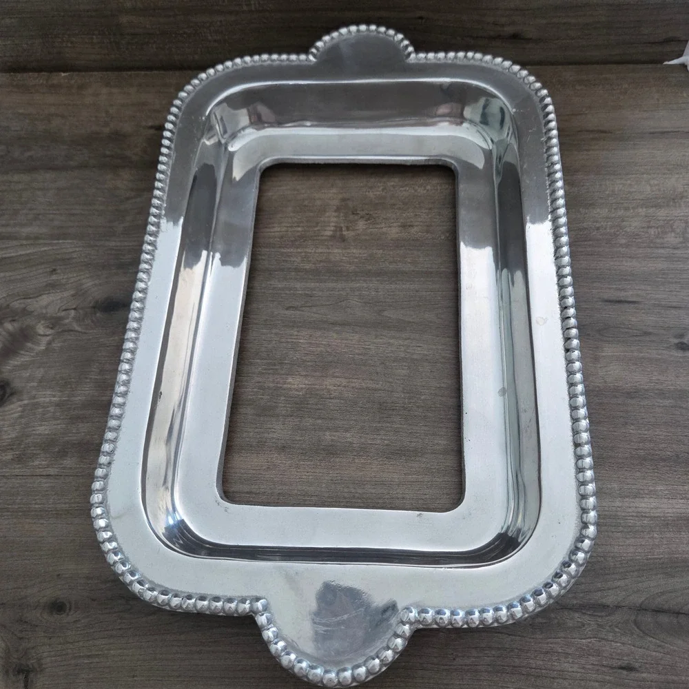 Fabulous Pewterware Perla Pyrex Holder Silver Beaded Medium Casserole Frame 13x9